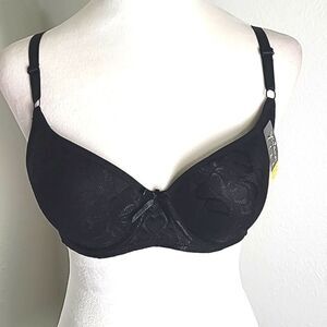Lukasi Lace Demi Bra, Lightly Padded, Full Coverage, Black, Size 36C, NWT
